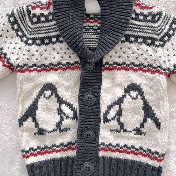 H&M Baby Boys Cotton Wool Penguin Cardigan Sweater Size 6-9 Months - Picture 2 of 6